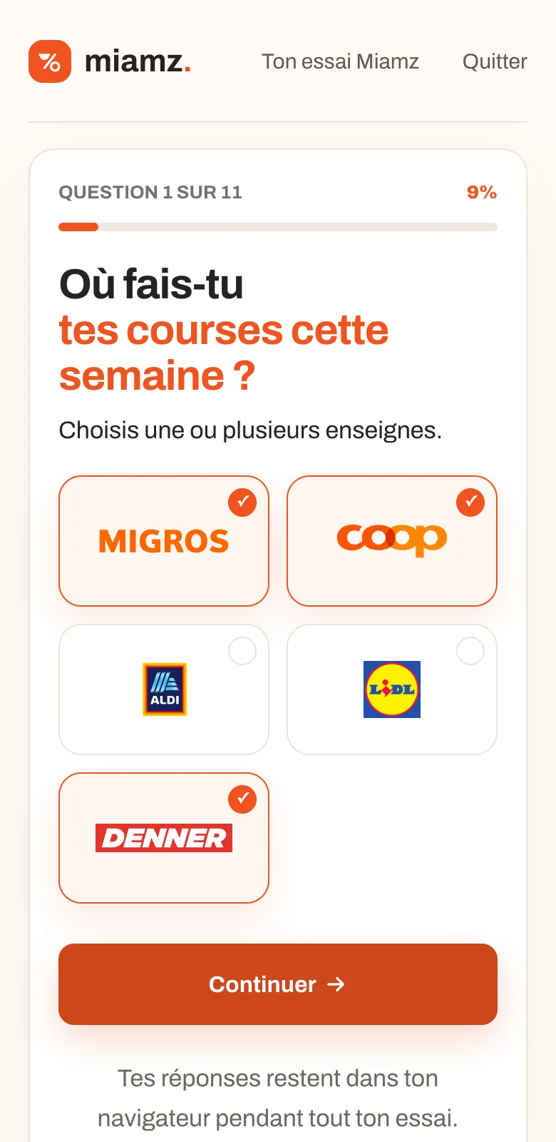 Le questionnaire Miamz : choix des magasins